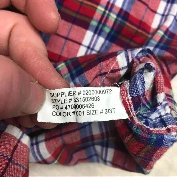 Chaps Collared Short Sleeved Plaid Shirt Red, White, & Blue Plaid  Size 4T - Picture 6 of 16